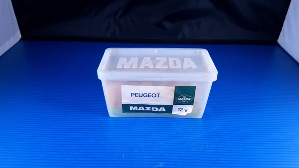 Ancienne boite à ampoules en plastique MAZDA vintage pour véhicule PEUGEOT 12V